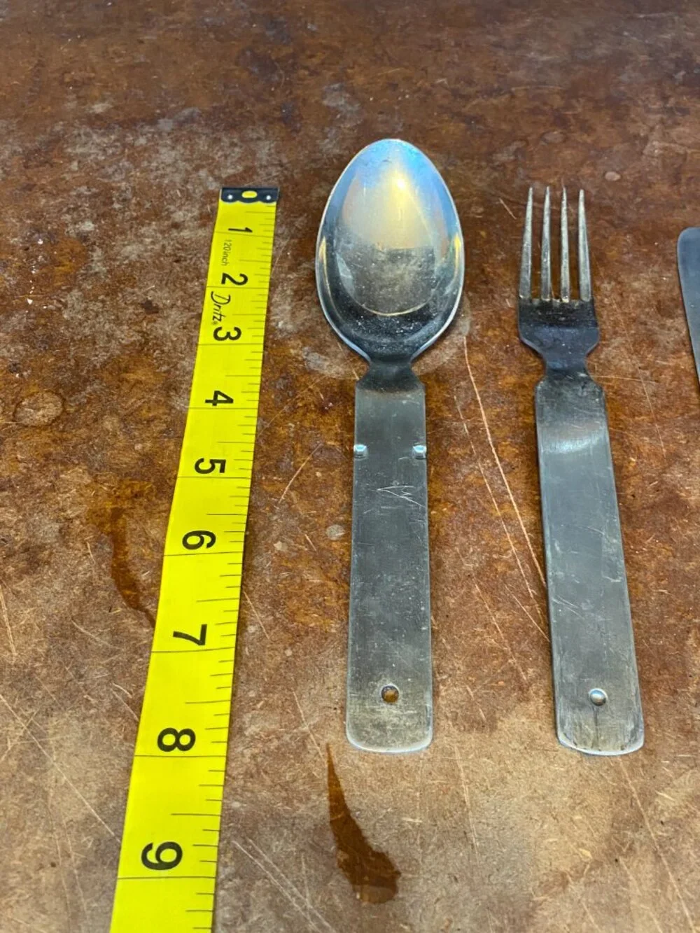 Vintage Germany Military Feldbesteck Field Cutlery Set Steel Spoon Fork Knife